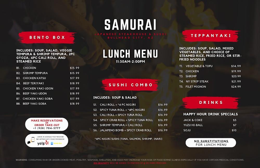 Samurai Japanese Steakhouse & Sushi Menu image 1