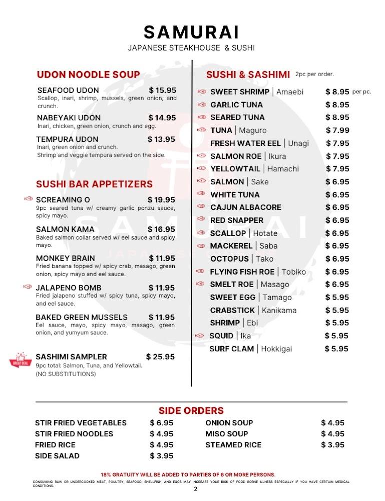 Samurai Japanese Steakhouse & Sushi Menu image 3