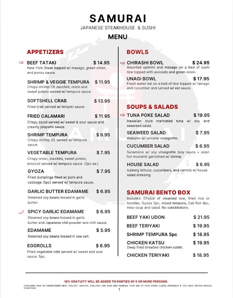 Samurai Japanese Steakhouse & Sushi Menu image 4